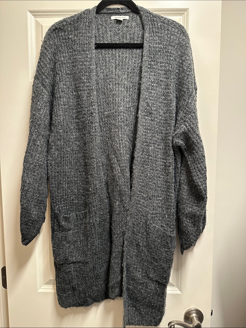 American Eagle Outfitters Heather Gray Open-Front Knit Cardigan